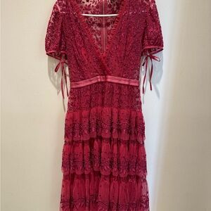 Needle & Thread Red Tiered Midi Sundress